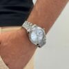 Relógio Masculino Aço Inox Analógico Luxo Data Fundo Branco/Preto