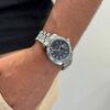 Relógio Masculino Aço Inox Analógico Luxo Data Fundo Branco/Preto