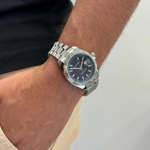 Relógio Masculino Aço Inox Analógico Luxo Data Fundo Branco/Preto