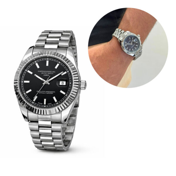 Relógio Masculino Aço Inox Analógico Luxo Data Fundo Branco/Preto